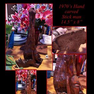 Unique 1970's Hand carved stick man. Ships Free